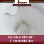 how to fix a running toilet Az Express Plumbing Close up of water rushing into a white toilet bowl with an overlay title How to Fix a Running Toilet A Troubleshooting Guide